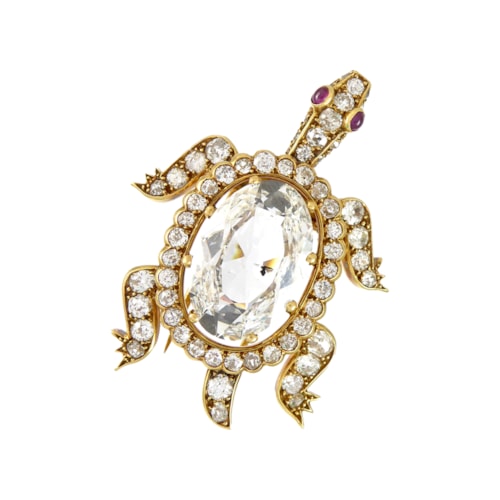 Diamond turtle brooch, Monture Cartier, Paris, the back formed by a principal old oval cut diamond, of approximately 7.00ct,